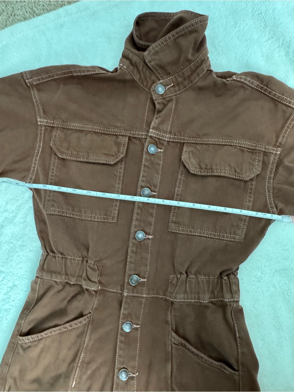 Free People Brown Denim Short-Sleeve Utility Jumpsuit - Picture 6 of 7